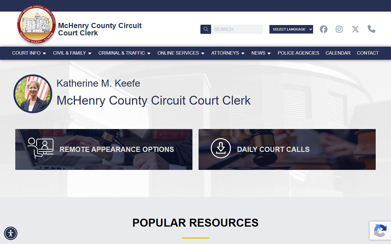 McHenry County Circuit Clerk homepage with court records and online services