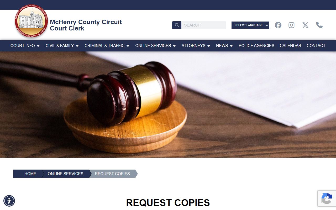 McHenry County court records Circuit Clerk copy request page