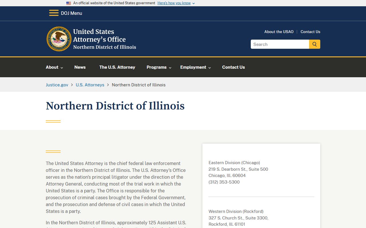 U.S. Attorney NDIL page for McHenry County criminal records