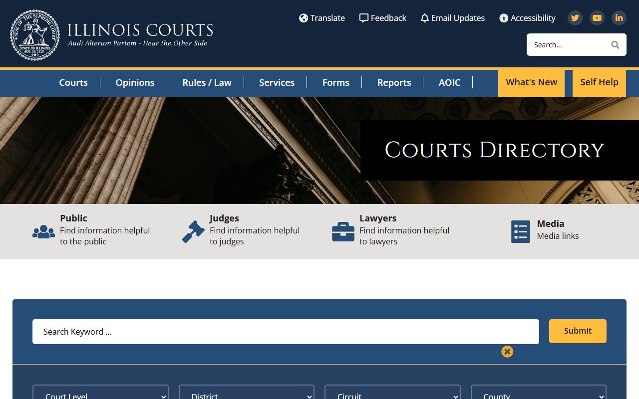 Illinois Courts directory listing the McHenry County Circuit Court and the Twenty-Second Judicial Circuit