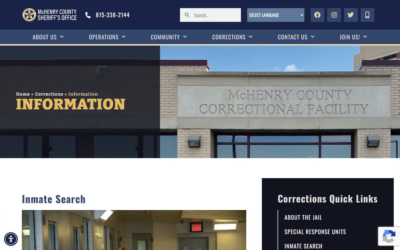 McHenry County inmate records Sheriff's corrections information page